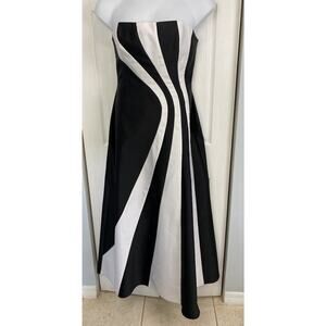 Vintage Cache Black Dress Maxi Gown 90s Y2k Strapless Black White Size 12 USA